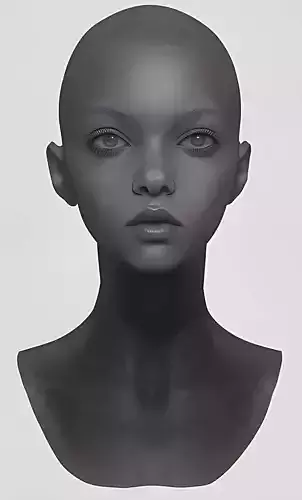 Original woman facial head sculpture details character design