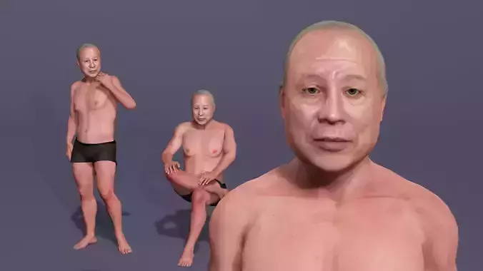 Realistic Asian Elderly Male NPC Full Rig UE Skeleton Yoga