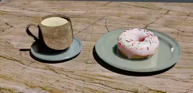 Breakfast Photorealistic Glazed Donut with Coffee Cup 3D Asset