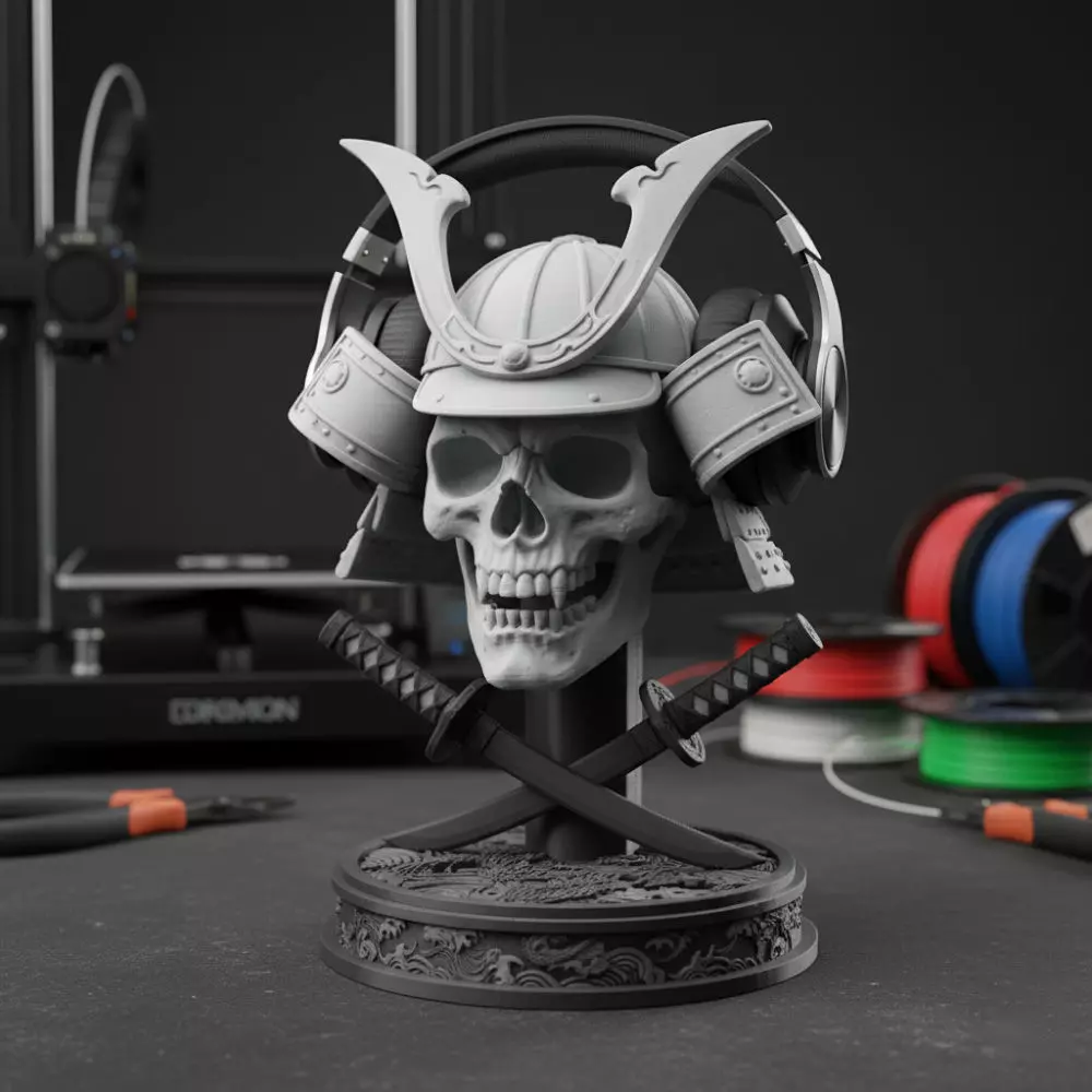 Samurai Skull Headset Holder 3D print model