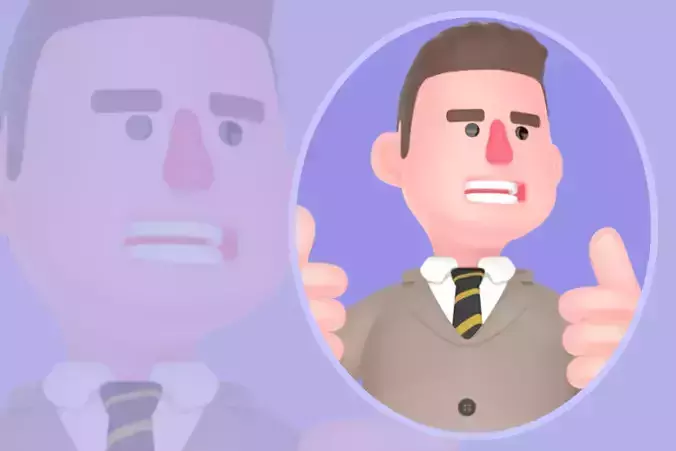 Stylized 3D Male Lawyer Character - Angry Thumbs Up Pose