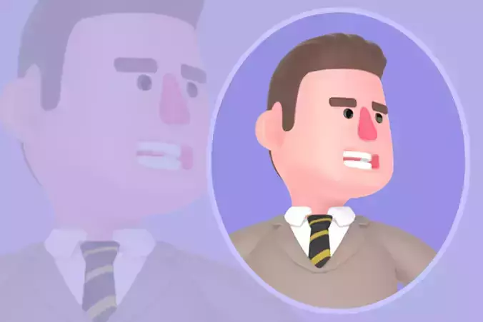 Stylized 3D Male Lawyer Character - Tense Pose with Open Safe