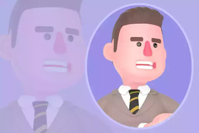 Stylized 3D Male Lawyer Character - Folded Arms Rejecting Pose