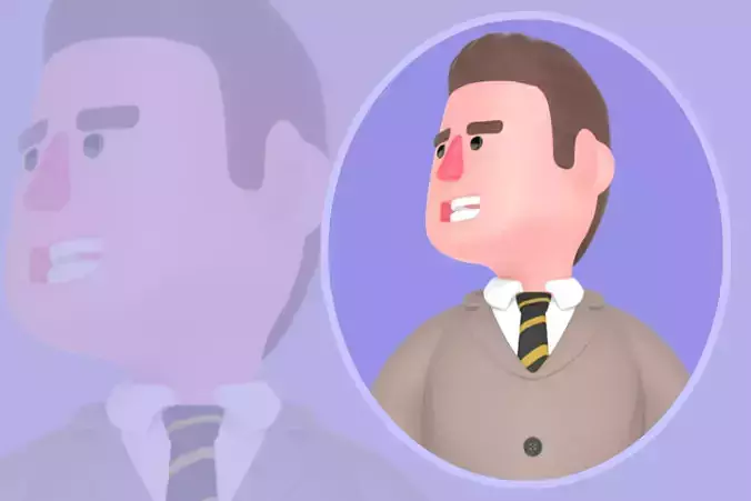 Stylized 3D Male Lawyer Sitting - Tense Cartoon Character