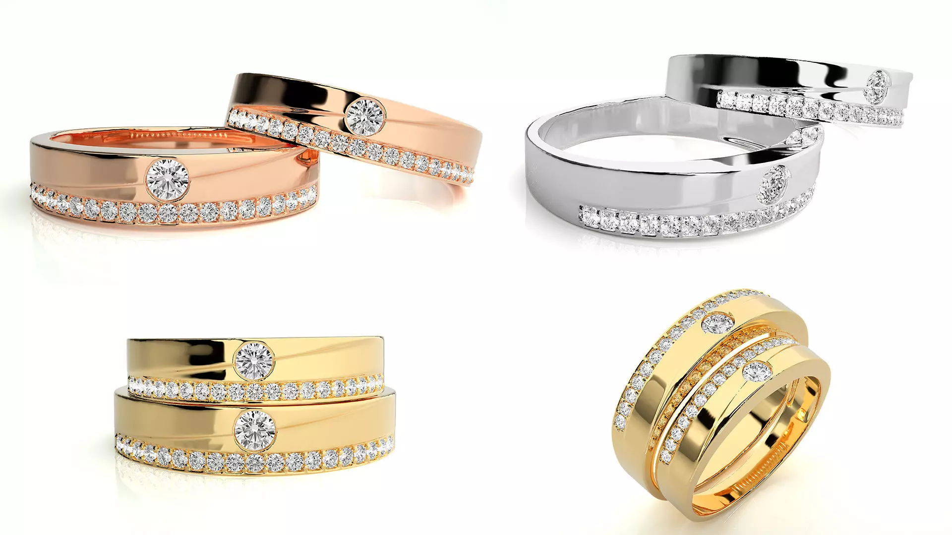 Couples Diamond Line Band Rings 3DM STL Files 3D print model