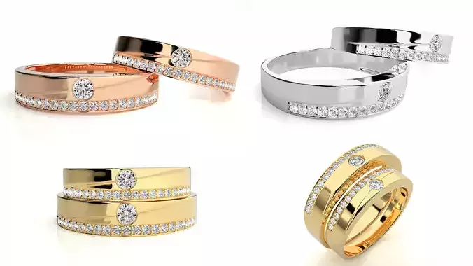 Couples Diamond Line Band Rings 3DM STL Files