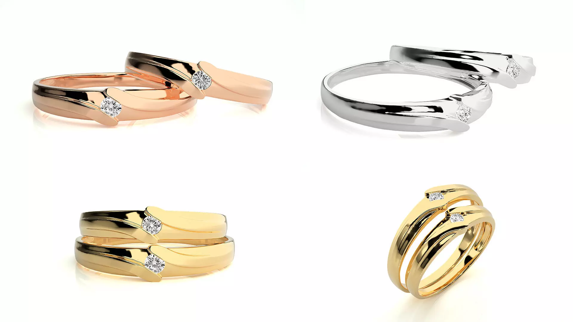 Elegant Matching Couple Rings Printable Jewelry CAD Design 3D print model