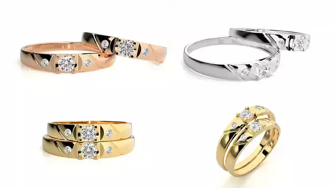 Elegant Diamond Couple Rings Set Printable 3D CAD Jewelry Design