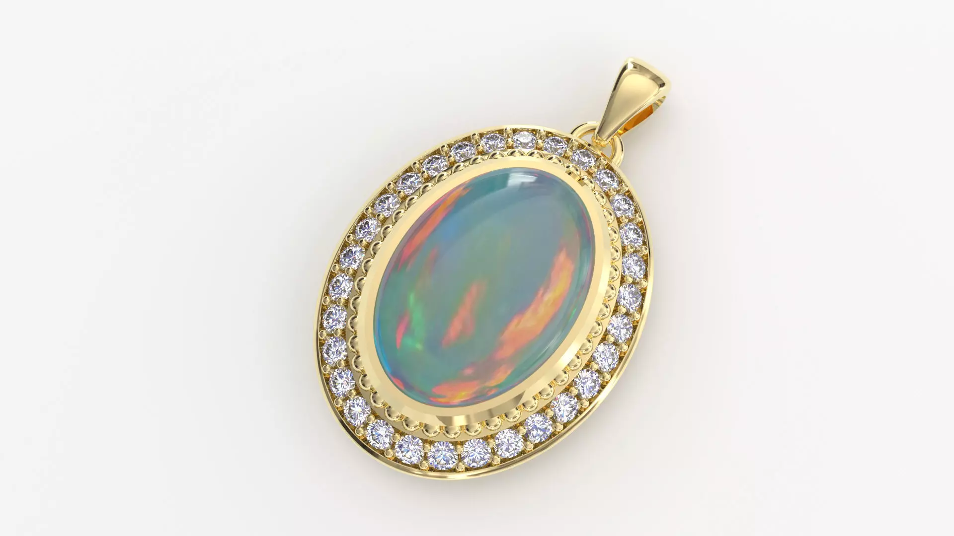 Classic Oval Opal Halo Pendant - 3D Printable Jewelry Model 3D print model