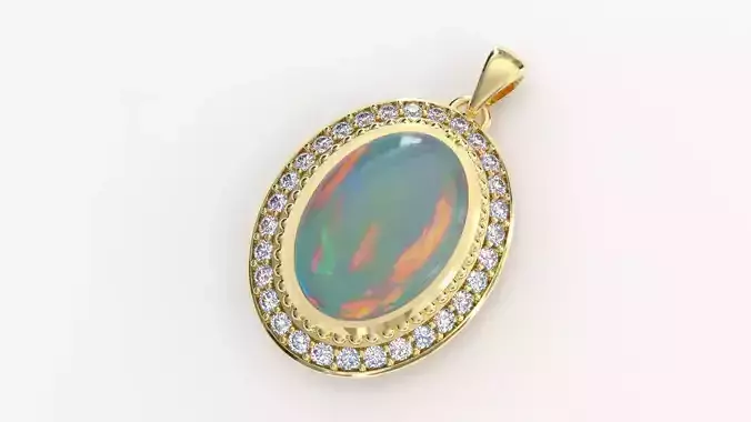 Classic Oval Opal Halo Pendant - 3D Printable Jewelry Model