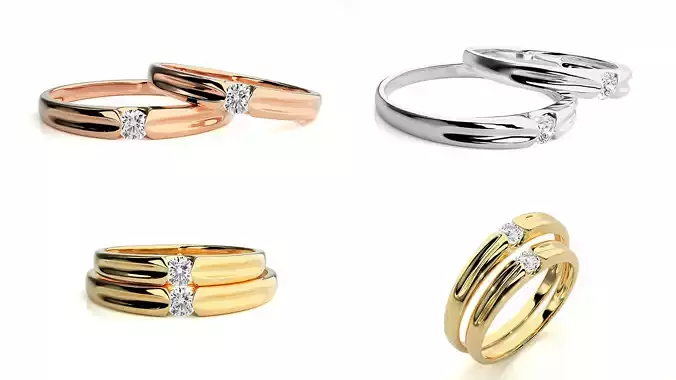 Classic Minimal Couple Ring Set Printable 3D CAD Jewelry Model