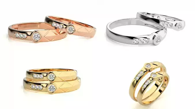 Diamond Pattern Couple Ring Set 3D Printable Jewelry CAD Model
