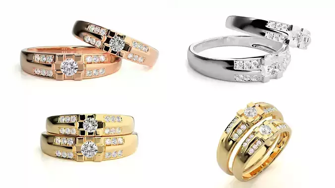 Couple Diamond Band Ring Set STL 3DM Files