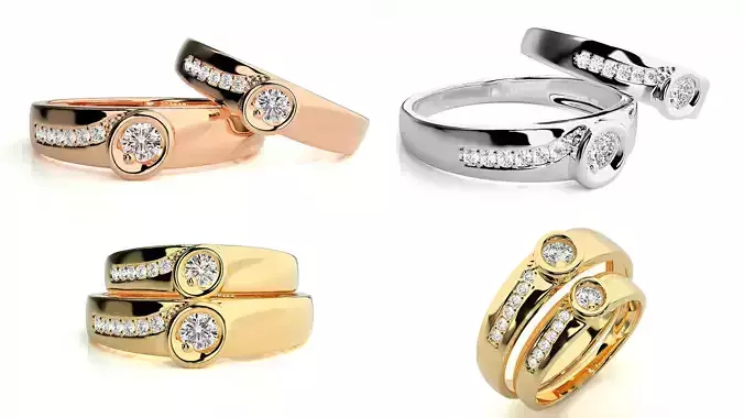 Elegant Couple Bezel Set Diamond Rings STL 3DM Files