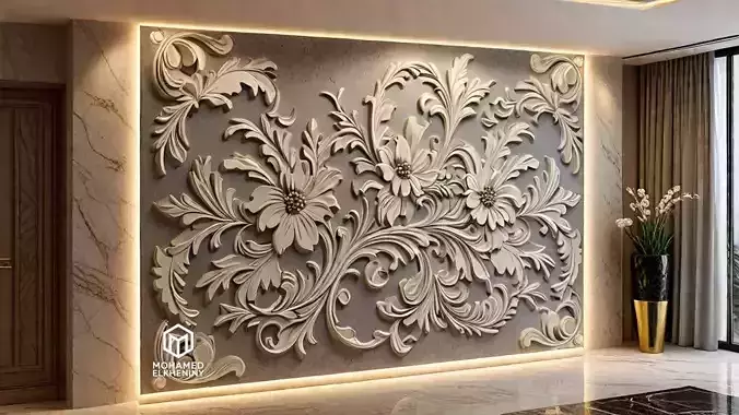modern floral panel wall decor set relief stl mural CNC 304