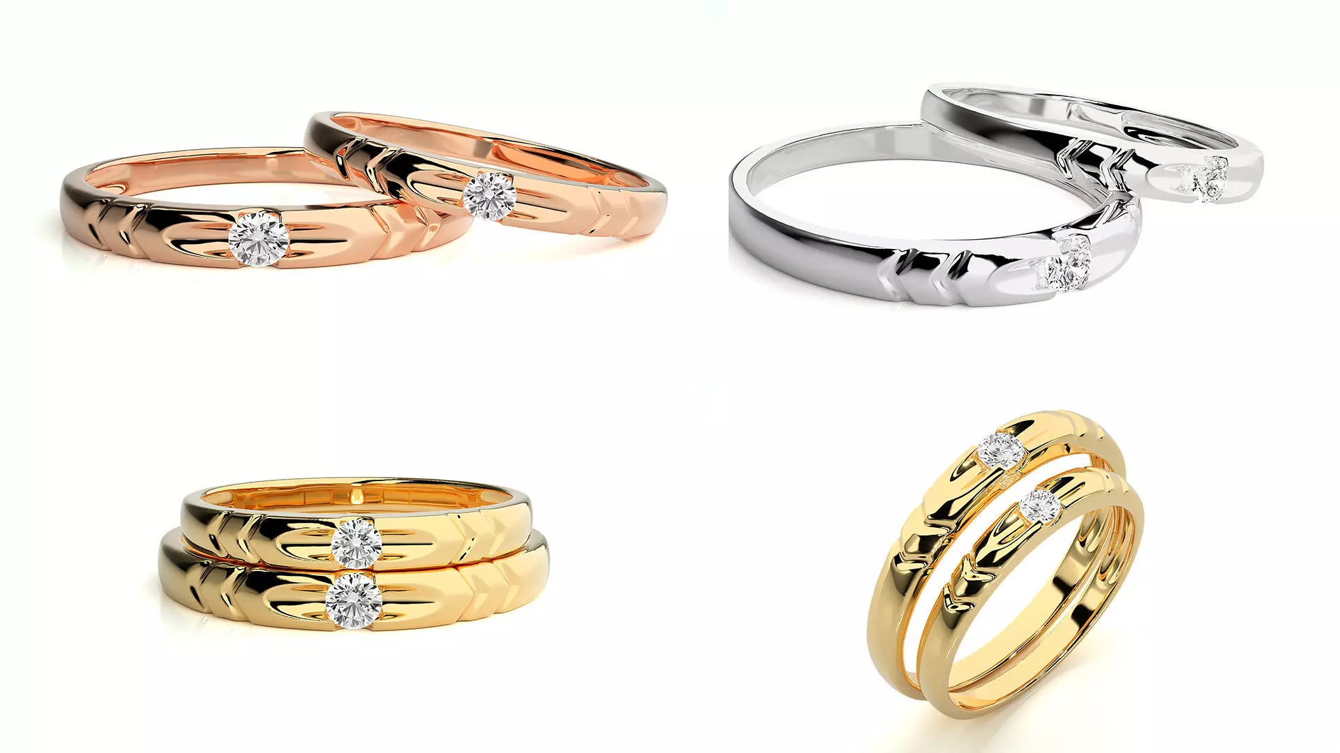Elegant Engraved Couple Diamond Rings STL and 3DM Files 3D print model