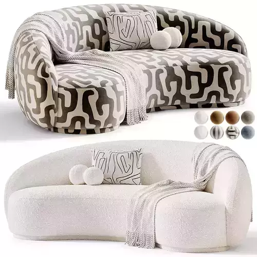 Boucle Curved Sofa 3D model 4