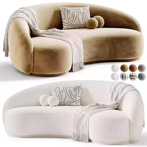 Boucle Curved Sofa 3D model 7