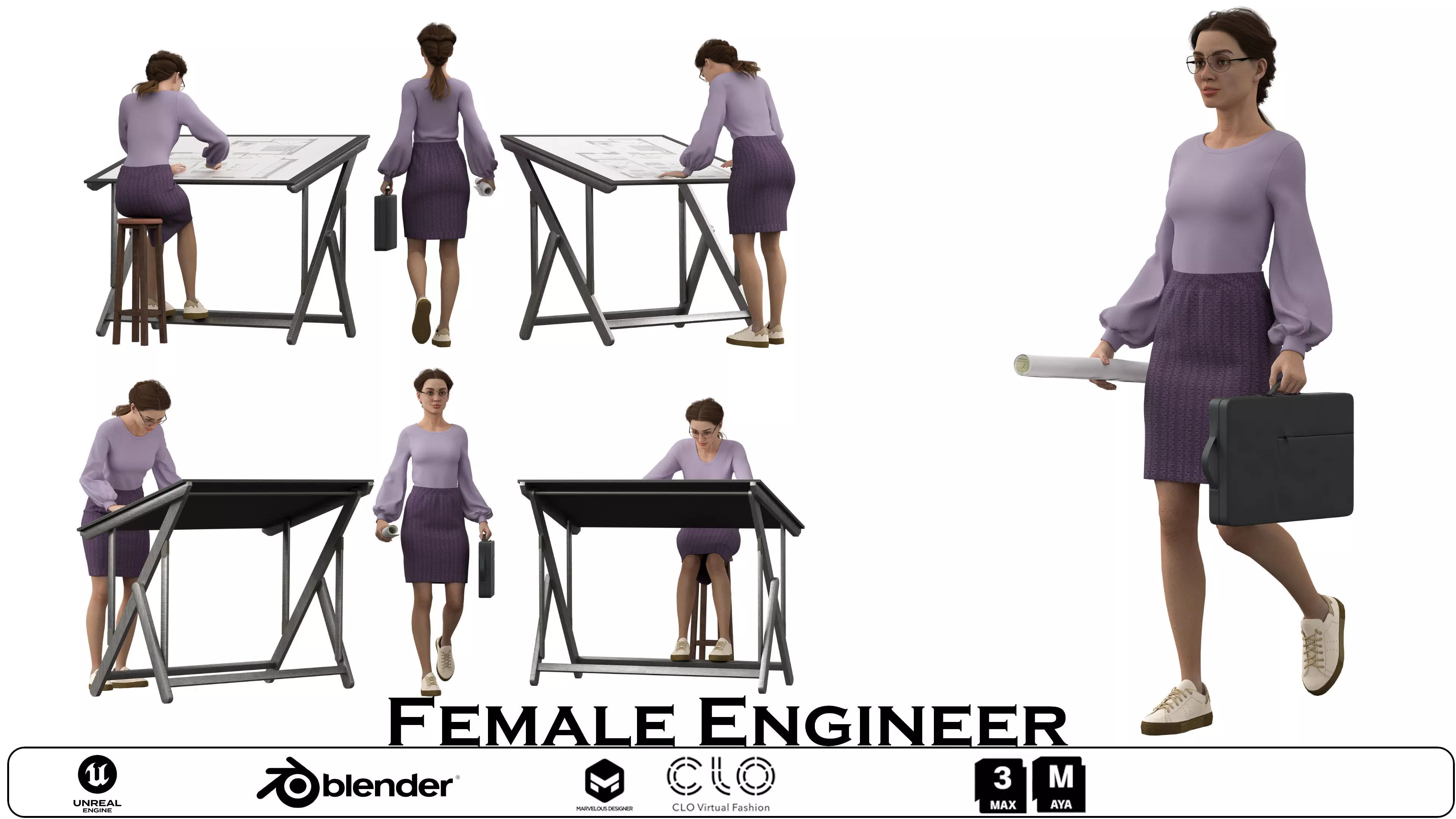 Female Engineer Stylized Technical Character Low-poly 3D model