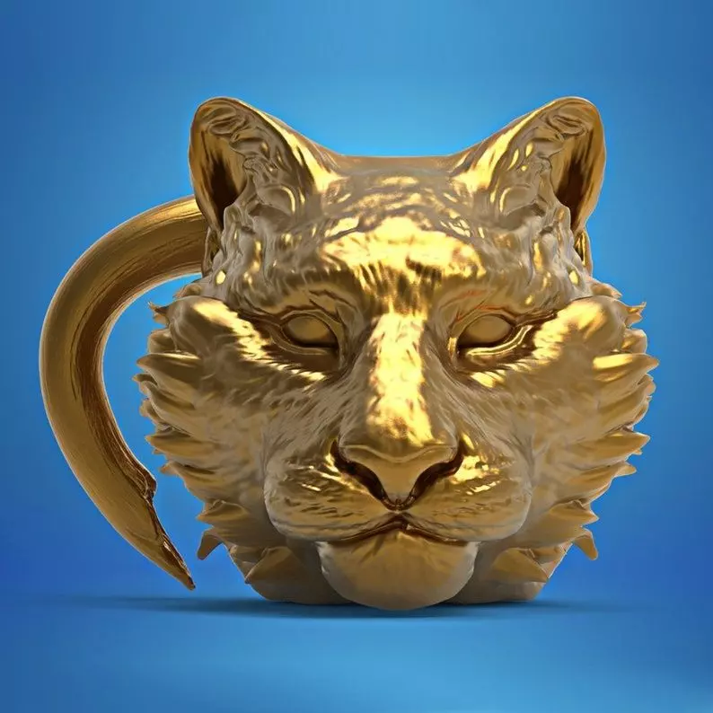 Tiger Head Mug 3D Printable STL File 3D print model
