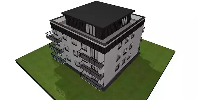 Modern 4-Storey Residential Apartment Building  Low-Poly BIM 3D model 7