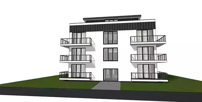 Modern 4-Storey Residential Apartment Building  Low-Poly BIM 3D model 2