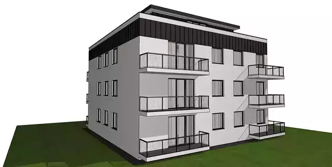 Modern 4-Storey Residential Apartment Building  Low-Poly BIM 3D model 5