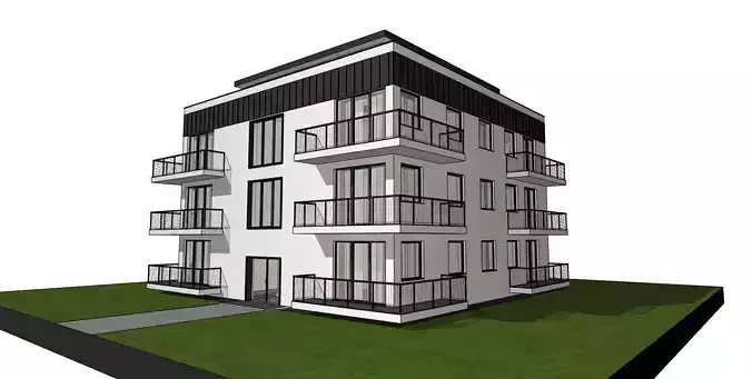 Modern 4-Storey Residential Apartment Building  Low-Poly BIM