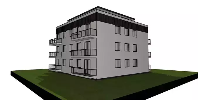 Modern 4-Storey Residential Apartment Building  Low-Poly BIM 3D model 6