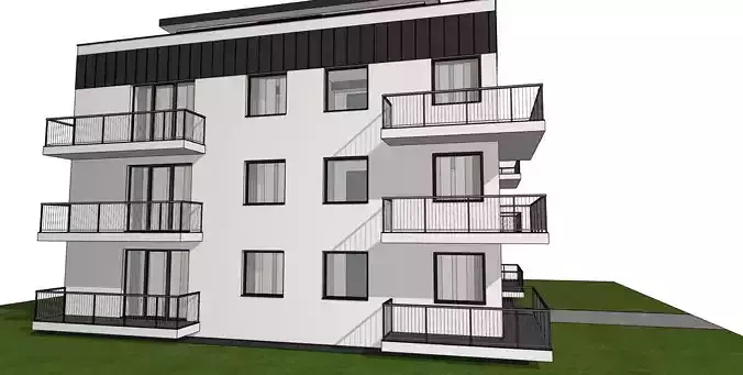 Modern 4-Storey Residential Apartment Building  Low-Poly BIM 3D model 4