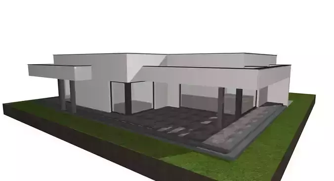 one story modern house villa exterior model 3D model 7