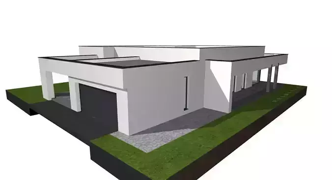 one story modern house villa exterior model 3D model 5