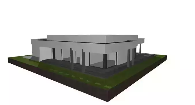 one story modern house villa exterior model 3D model 6