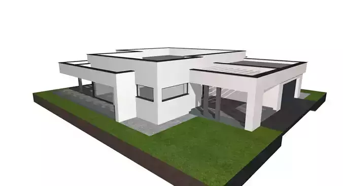 one story modern house villa exterior model 3D model 4