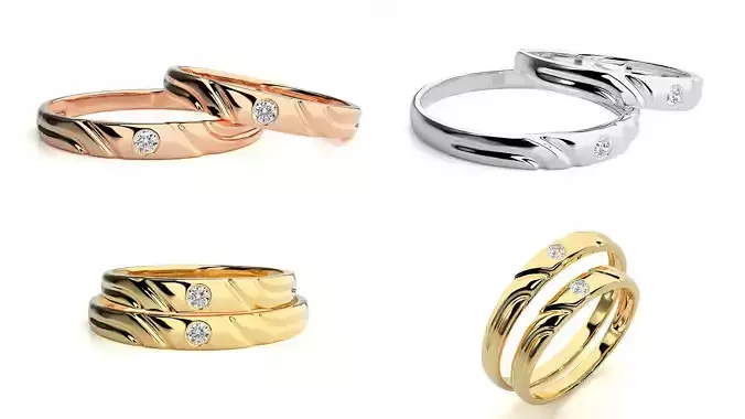 Elegant Swirl-Engraved Couple Rings STL AND 3DM Files