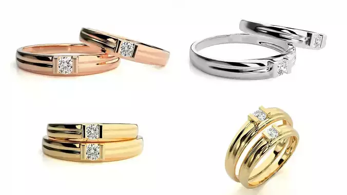 Modern Groove-Bar Couple Rings STL and 3DM Files