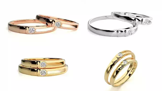 Elegant Open-Bar Couple Rings STL and 3DM Files