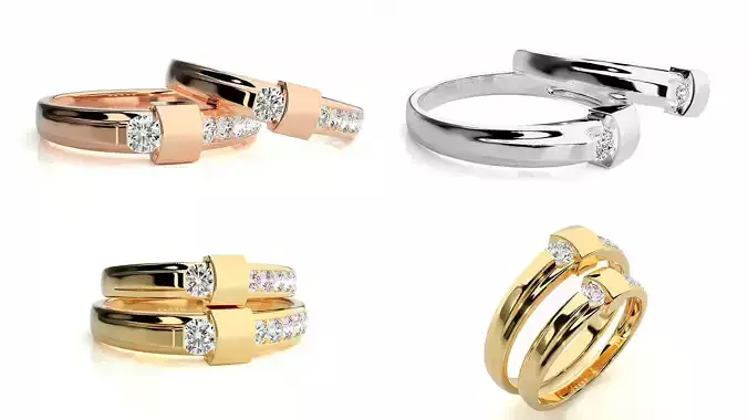 Premium Diamond-Accent Couple Rings STL and 3DM Files