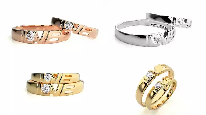 LOVE Letter Diamond Couple Rings STL 3DM Jewelry CAD Files