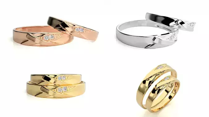 Elegant Lea -Cut Diamond Couple Rings STL and 3DM Files