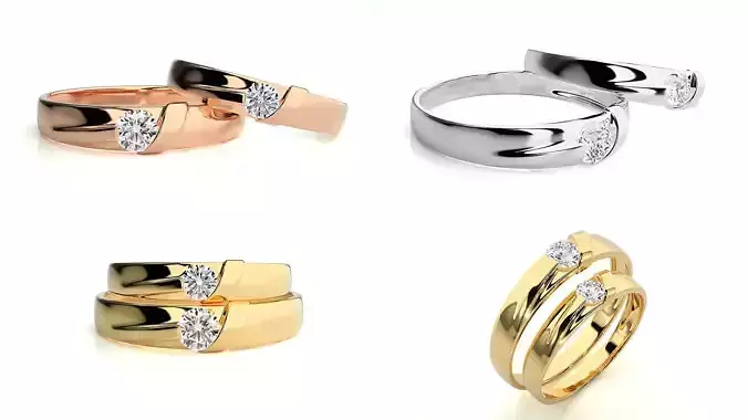 Elegant Solitaire Couple Rings STL and 3DM Jewelry CAD Files