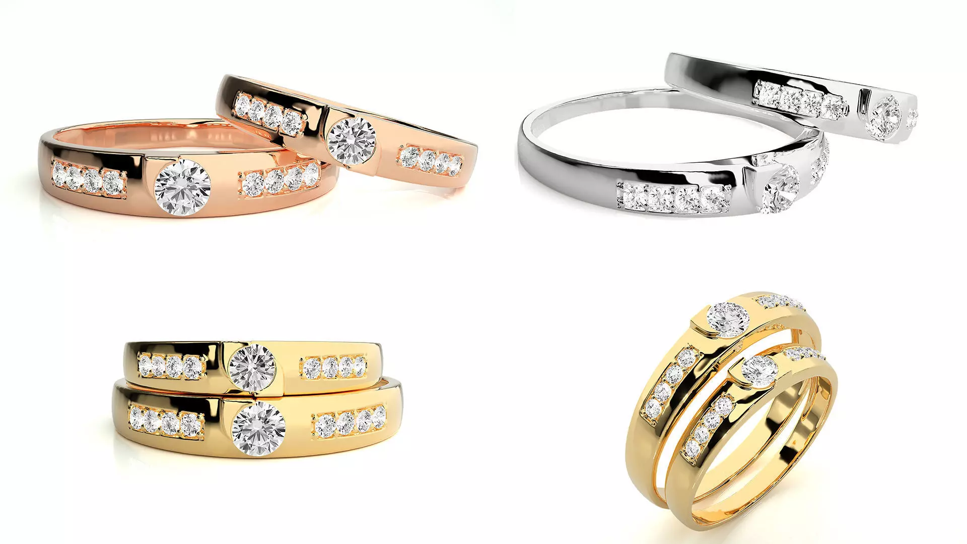 Couple Matching Diamond Ring Set 3DM and STL Files 3D print model