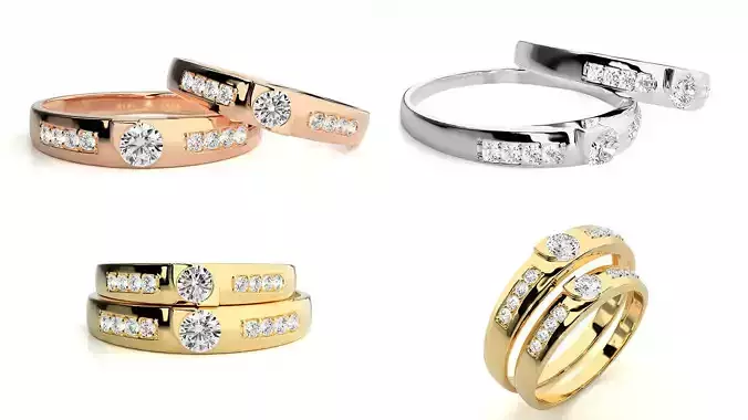 Couple Matching Diamond Ring Set 3DM and STL Files