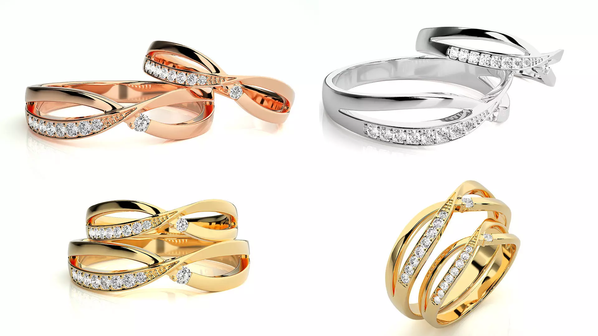 Elegant Couple Matching Infinity Diamond Ring Set 3DM and STL 3D print model