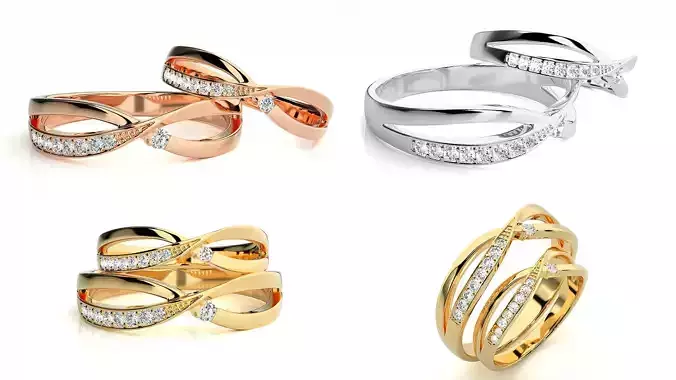 Elegant Couple Matching Infinity Diamond Ring Set 3DM and STL