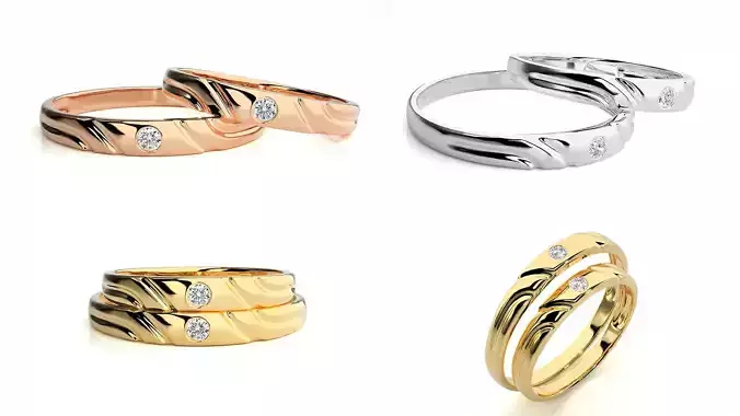 Elegant Couple Matching Engraved Diamond Ring Set 3DM STL Files