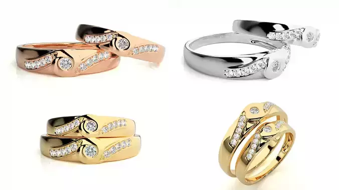 Elegant Couple Matching Diamond Ring Set 3DM and STL Files
