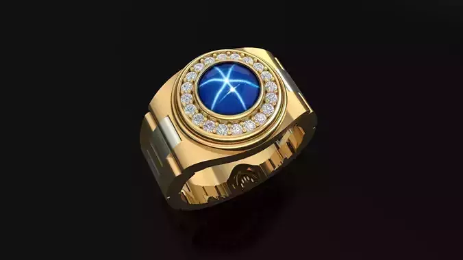 Gold Men Ring with Diamond And Sapphire