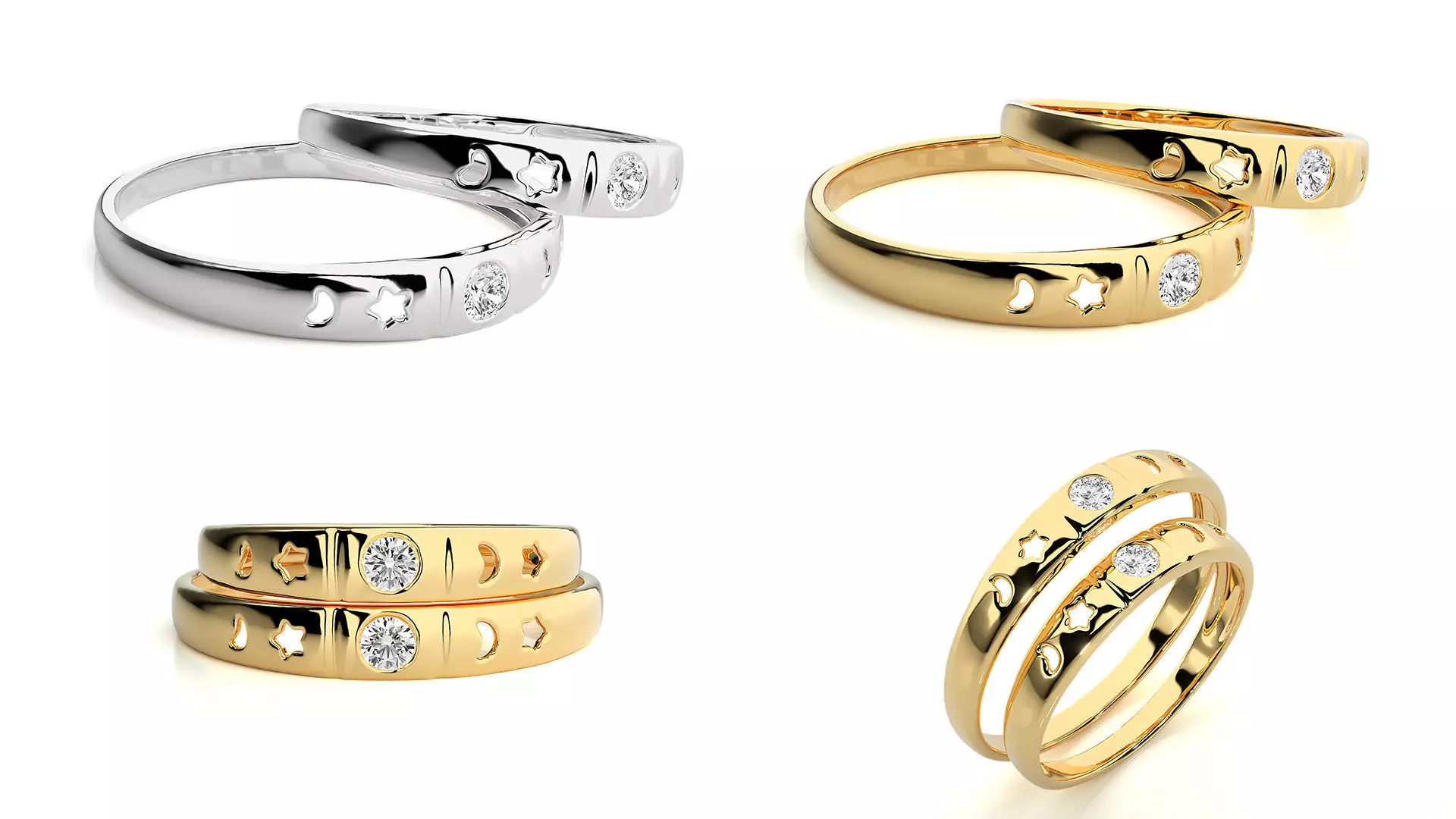 Moon and Star Couple Matching Rings 3DM and STL Files 3D print model