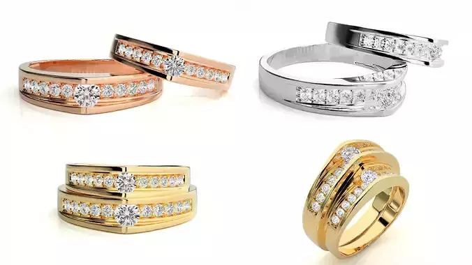 Elegant Dual-Layer Diamond Ring Design 3DM and STL Files